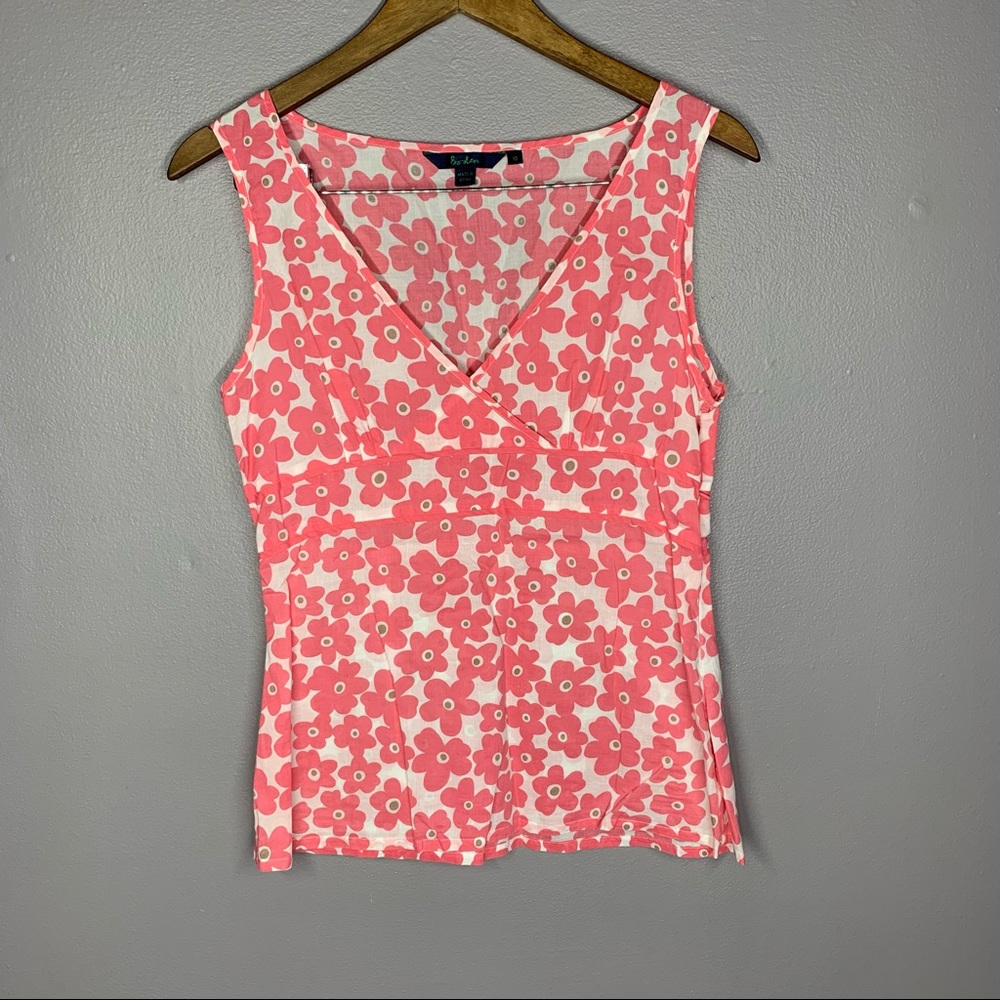 Boden Pink Floral Sleeveless V Neck Blouse Size 10